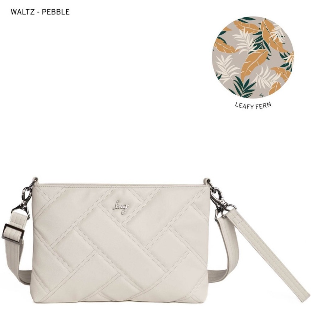 Lug NWT WALTZ Pebble Crossbody Bag Cream Satin Luxe Vegan Leather Wristlet Strap